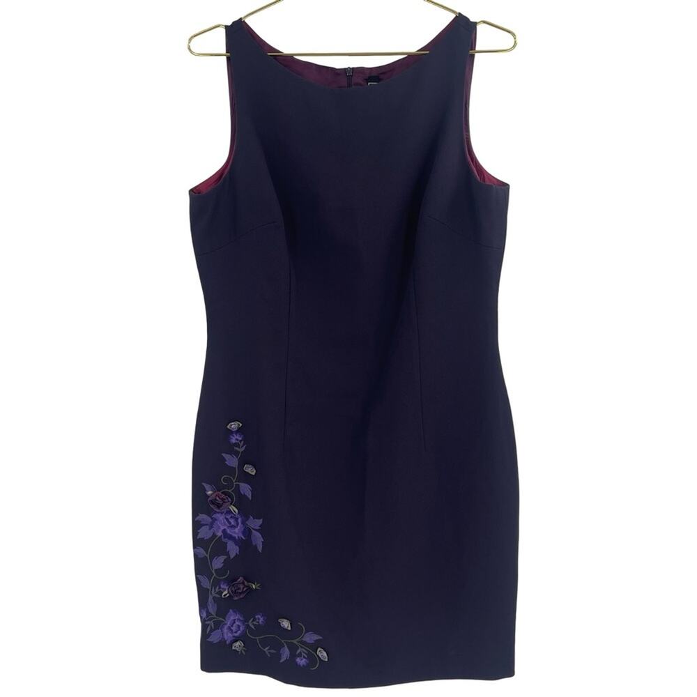 Vintage Laundry By Shelli Segal Plum Sheath Dress Violet Floral Accent 12